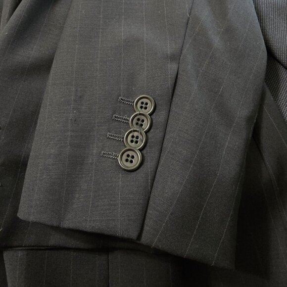 Adolfo Black Pinstripe Italian Super 120s Wool Single Breasted Blazer Sz 46R - Picture 12 of 12